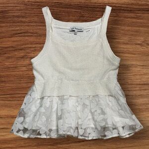 En Saison Sz S Floral knit Tank Top off white peplum lace Summer Anthropologie